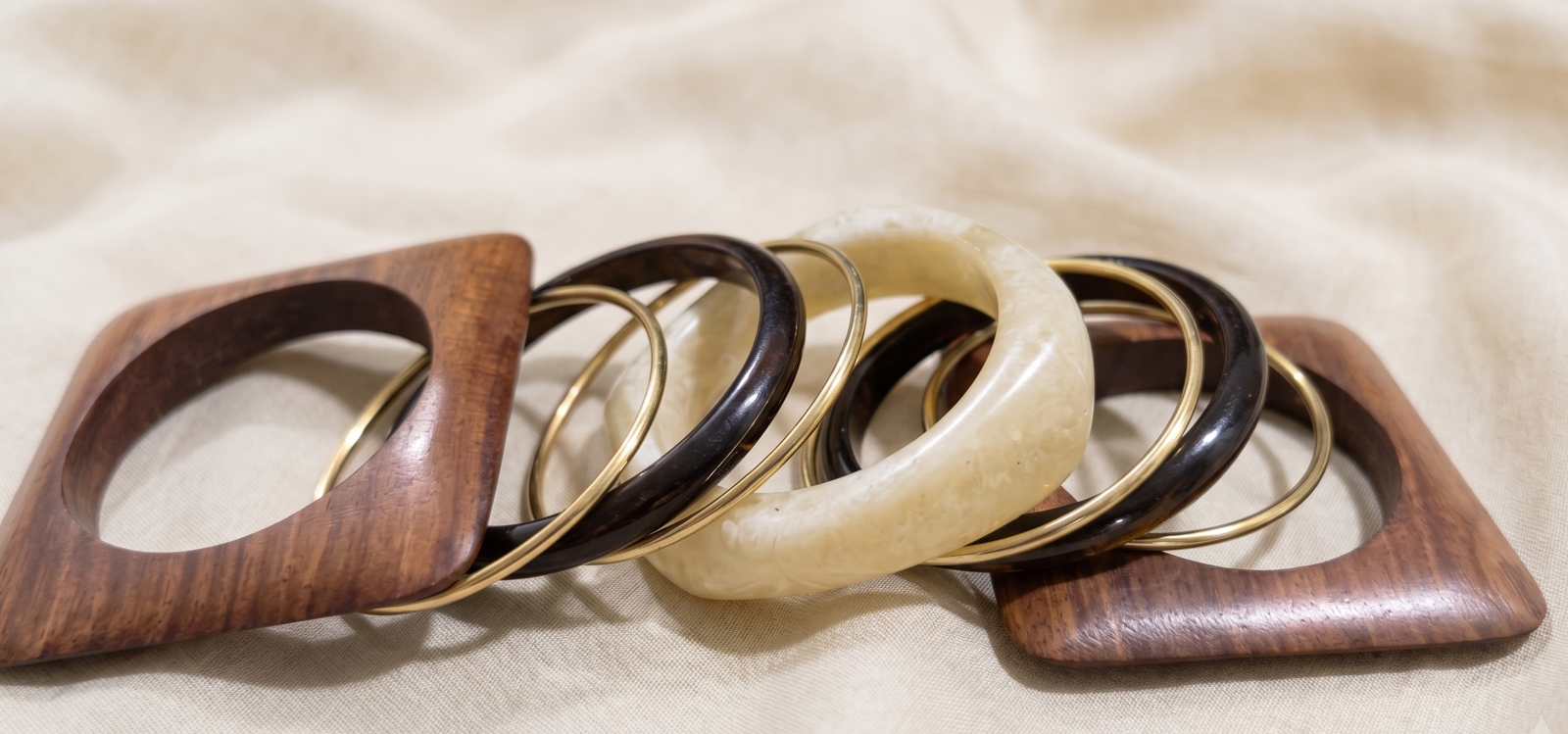 Block Party Inlaid Wood Resin Bangle Set
